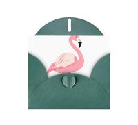 BROLEO Carte de vœux brodée vert foncé avec imprimé flamant rose, parfaite pour la Saint-Valentin, un anniversaire de mariage et des invitations de fête