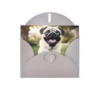 BROLEO Carte de vœux grise amusante avec image de chien carlin joyeux pour Noël, anniversaire d'enfant, Saint-Valentin et invitation à une fête