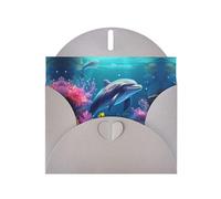 BROLEO Carte de vœux grise avec image de dauphins de corail du monde sous-marin pour Noël, anniversaire d'enfant, Saint-Valentin et invitation à une fête