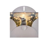 BROLEO Carte de vœux grise avec imprimé pissenlit et petit lapin blanc - Parfait pour la Saint-Valentin, un anniversaire de mariage et des invitations de fête