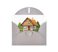 BROLEO Carte de vœux grise avec pierres colorées devant le chalet, parfaite pour la Saint-Valentin, un anniversaire de mariage et des invitations de fête