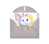BROLEO Carte de vœux grise Le petit lapin blanc sur la note autocollante imprimée parfaite pour la Saint-Valentin, un anniversaire de mariage et des invitations de fête