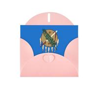 BROLEO Carte de vœux rose avec drapeau de l'Oklahoma pour Noël, anniversaire d'enfant, Saint-Valentin et invitation à une fête