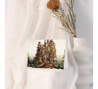 BROLEO Carte de vœux rose avec image de château de rêve pour Noël, anniversaire d'enfant, Saint-Valentin et invitation à une fête