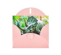 BROLEO Carte de vœux rose avec image de dinosaure bicorne pour Noël, anniversaire d'enfant, Saint-Valentin et invitation à une fête