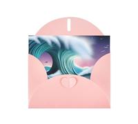 BROLEO Carte de vœux rose avec image de tsunami pour Noël, anniversaire d'enfant, Saint-Valentin et invitation à une fête