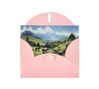 BROLEO Carte de vœux rose avec imprimé vaches de la ferme alpine, parfait pour la Saint-Valentin, un anniversaire de mariage et des invitations de fête