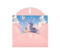 BROLEO Carte de vœux rose avec motif château de papillon rêveur, parfaite pour la Saint-Valentin, un anniversaire de mariage et des invitations de fête