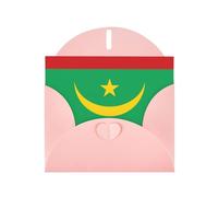 BROLEO Carte de vœux rose avec motif drapeau de la Mauritanie, parfaite pour la Saint-Valentin, un anniversaire de mariage et des invitations de fête