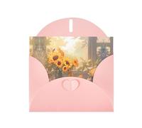 BROLEO Carte de vœux rose avec motif tournesols sous le rebord de la fenêtre, parfaite pour la Saint-Valentin, un anniversaire de mariage et des invitations de fête
