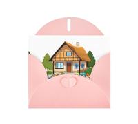BROLEO Carte de vœux rose avec pierres colorées devant le chalet, parfaite pour la Saint-Valentin, un anniversaire de mariage et des invitations de fête