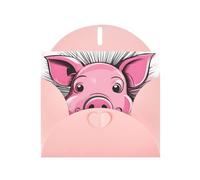 BROLEO Carte de vœux rose drôle visage de cochon rose pour Noël, anniversaire d'enfant, Saint-Valentin et invitation à une fête