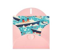 BROLEO Carte de vœux rose motif bateau de croisière pour Noël, anniversaire d'enfant, Saint-Valentin et invitation à une fête