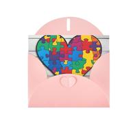 BROLEO Carte de vœux rose pour sensibilisation à l'autisme - Pièces de puzzle en forme de cœur pour Noël, anniversaire d'enfant, Saint-Valentin et invitation à une fête