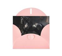 BROLEO Carte de vœux rose représentant un beau cheval noir pour Noël, un anniversaire d'enfant, la Saint-Valentin et une invitation à une fête