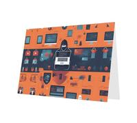 BROLEO Carte de vœux rouge avec image d'attaque de hacker pour Noël, anniversaire d'enfant, Saint-Valentin et invitation à une fête