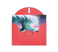 BROLEO Carte de vœux rouge avec image de tsunami pour Noël, anniversaire d'enfant, Saint-Valentin et invitation à une fête