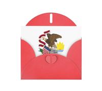 BROLEO Carte de vœux rouge avec image du drapeau de l'Illinois pour Noël, anniversaire d'enfant, Saint-Valentin et invitation à une fête