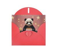 BROLEO Carte de vœux rouge avec imprimé panda et étoiles, parfaite pour la Saint-Valentin, un anniversaire de mariage et des invitations de fête