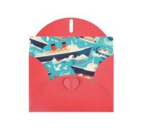 BROLEO Carte de vœux rouge avec motif bateau de croisière pour Noël, anniversaire d'enfant, Saint-Valentin et invitation à une fête