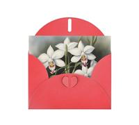 BROLEO Carte de vœux rouge avec motif orchidée blanche parfaite pour la Saint-Valentin, un anniversaire de mariage et des invitations de fête