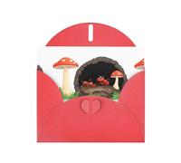 BROLEO Carte de vœux rouge avec trou de fourmi à côté d'un champignon, parfaite pour la Saint-Valentin, un anniversaire de mariage et des invitations de fête