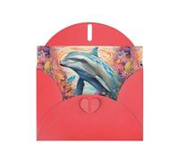 BROLEO Carte de vœux rouge dauphins par les imprimés corail, parfaite pour la Saint-Valentin, un anniversaire de mariage et des invitations de fête