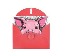 BROLEO Carte de vœux rouge drôle visage de cochon rose pour Noël, anniversaire d'enfant, Saint-Valentin et invitation à une fête