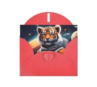 BROLEO Carte de vœux rouge Petit tigre dans l'espace pour Noël, anniversaire d'enfant, Saint-Valentin et invitation à une fête