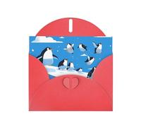 BROLEO Carte de vœux rouge pingouins sur l'iceberg pour Noël, anniversaire d'enfant, Saint-Valentin et invitation à une fête