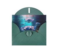 BROLEO Carte de vœux vert foncé avec image d'animaux marins pour Noël, anniversaire d'enfant, Saint-Valentin et invitation à une fête