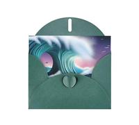 BROLEO Carte de vœux vert foncé avec image de tsunami pour Noël, anniversaire d'enfant, Saint-Valentin et invitation à une fête