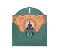 BROLEO Carte de vœux vert foncé avec impression de yoga, méditation, parfaite pour la Saint-Valentin, un anniversaire de mariage et des invitations de fête