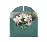 BROLEO Carte de vœux vert foncé avec impression orchidée blanche parfaite pour la Saint-Valentin, un anniversaire de mariage et des invitations de fête