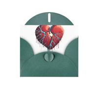 BROLEO Carte de vœux vert foncé avec imprimé cœur brisé parfaite pour la Saint-Valentin, un anniversaire de mariage et des invitations de fête