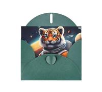 BROLEO Carte de vœux vert foncé Petit tigre dans l'espace pour Noël, anniversaire d'enfant, Saint-Valentin et invitation à une fête