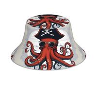 BROLEO Cartoon Sailing Pirate Octopus Prints Chapeau bob réfléchissant Hommes et femmes Casual Outdoor Noir