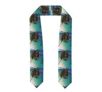 BROLEO Châle ruban aplati de remise de diplôme imprimé noix de coco soleil - Étole en satin pour cérémonie de remise de diplôme, cadeau pour fils, filles, amis et sœurs, Aplati, Taille unique
