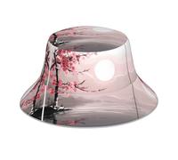 BROLEO Chapeau bob réfléchissant en bambou et fleurs de cerisier imprimé zen léger, respirant, pliable pour homme et femme, noir