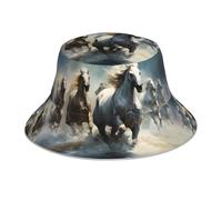 BROLEO Chapeau bob réfléchissant imprimé chevaux course sauvage dans la rivière hommes et femmes décontracté extérieur noir