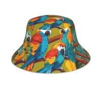BROLEO Chapeau bob réfléchissant imprimé perroquets deux couleurs pour hommes et femmes décontracté extérieur noir