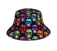 BROLEO Chapeau bob réfléchissant tête de mort coloré - Chapeau de protection solaire léger et pliable pour l'extérieur - Noir, noir, taille unique