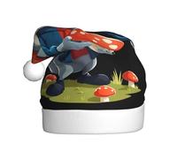 BROLEO Chapeau de Noël imprimé Big Bad Wolf cueillant des champignons pour adulte, accessoire de qualité doux, léger et moelleux