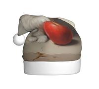 BROLEO Chapeau de Noël imprimé petit chat blanc mangeant une pomme pour adulte Halloween fête