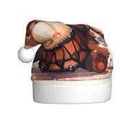 BROLEO Chapeau de Noël imprimé petit ours marron jouant de la batterie pour adulte Halloween fête