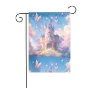 BROLEO Château de papillon de rêve, mât de drapeau de jardin, décoration de cour extérieure, mode, 30,5 x 45,7 cm