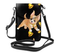 BROLEO Chiot jouant avec des cloches - Téléphone portable pour femme avec prépuce en cuir - Étui à rabat - Petite bandoulière réglable