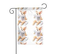 BROLEO Chiot lisant un journal imprimé mât de drapeau de jardin extérieur décoration cour double face 30,5 x 45,7 cm