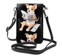 BROLEO Chiot lisant un journal imprimé téléphone portable pour femme avec prépuce en cuir, étui à rabat en bandoulière, petite bandoulière réglable