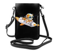BROLEO Chouette dans l'espace volant sur une fusée - Téléphone portable pour femme avec prépuce en cuir - Étui à rabat - Petite bandoulière réglable